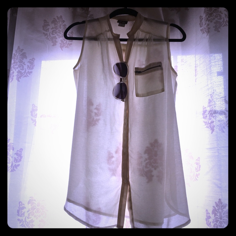 Beautiful Cream Sheer Sleeveless Blouse